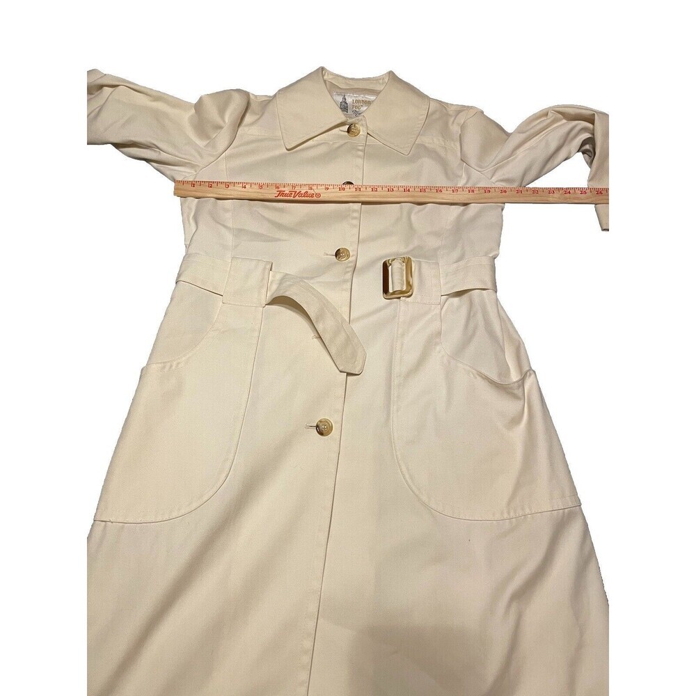 London Fog Off White Maincoat Trench Coat Faux Tortoise Buttons & Buckle - Picture 12 of 16